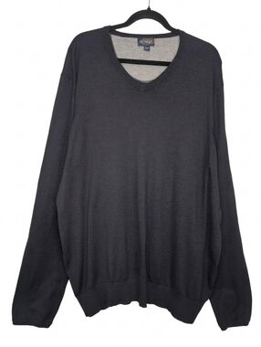Retreat Men's 2XL V-Neck Sweater Black Cotton Pullover Grey Elbow Patches